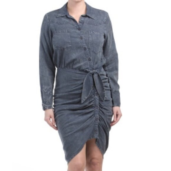 Young Fabulous & Broke Long Sleeve Delana Western Denim Asymmetric Dress - Picture 1 of 15